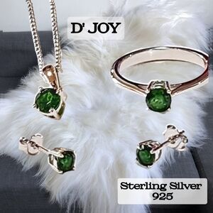 D' JOY Chrome Diopside Stud Earrings, Ring & Pendant Necklace In Platinum & Rhod